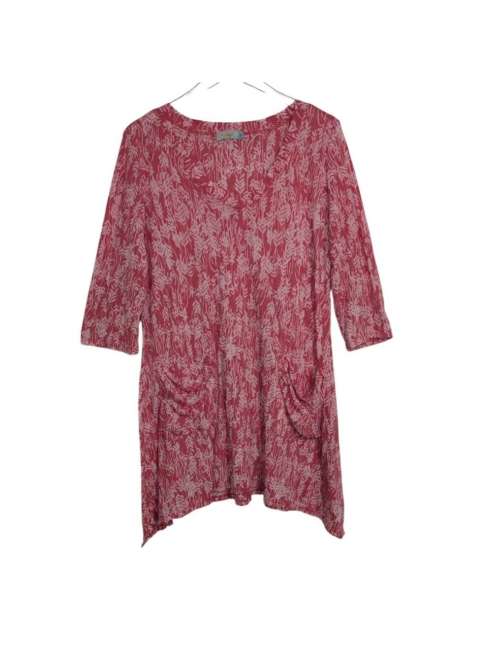 Chalet Floral Dress Womens Size Medium Red Boho Lagenlook Lightweight V Neck